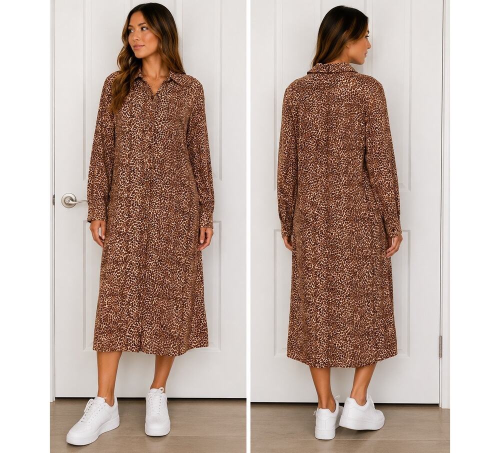 A Leslie Fay original vintage animal print button down dress house medium soft